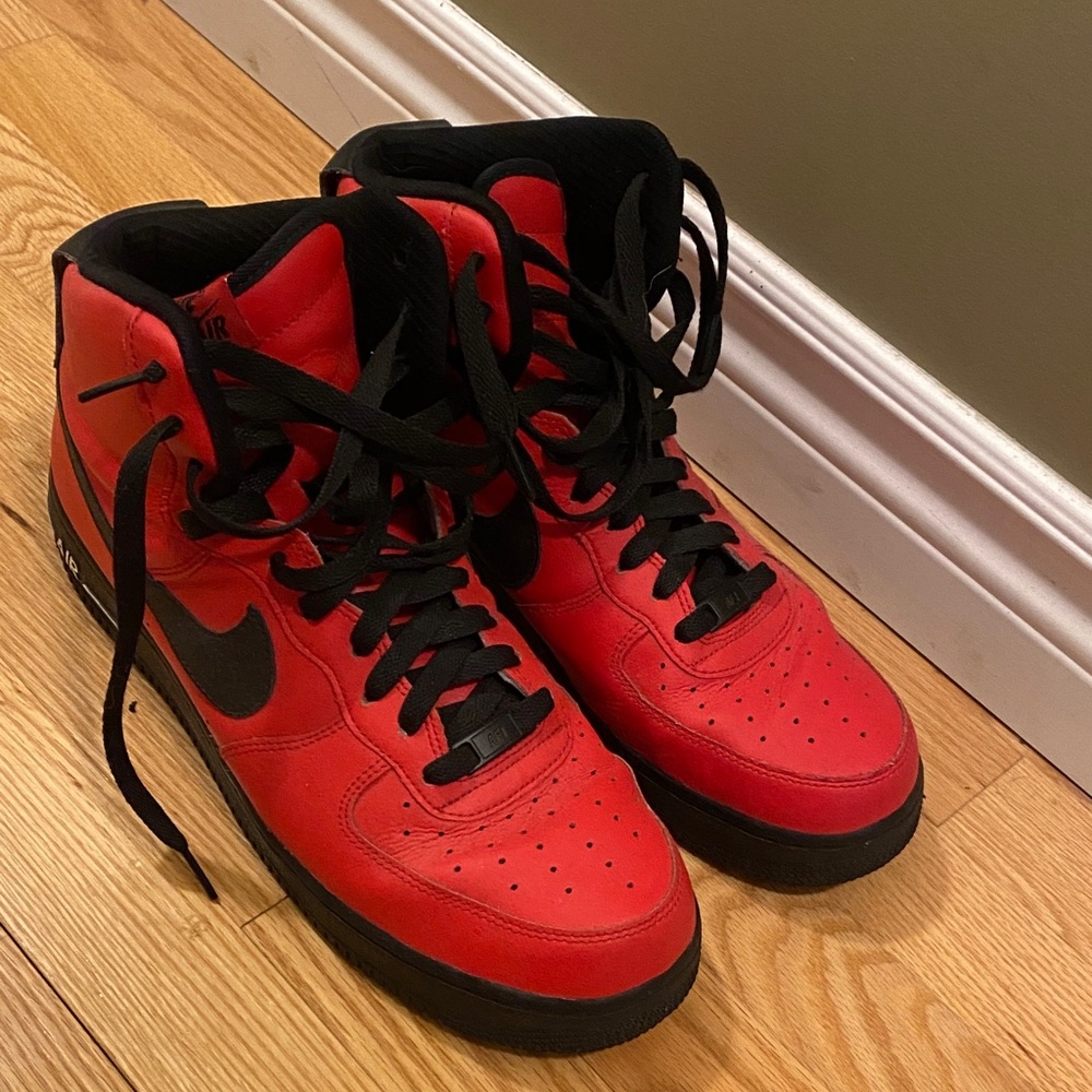 Nike Black and Red High-Top Sneakers Air Force 1’s